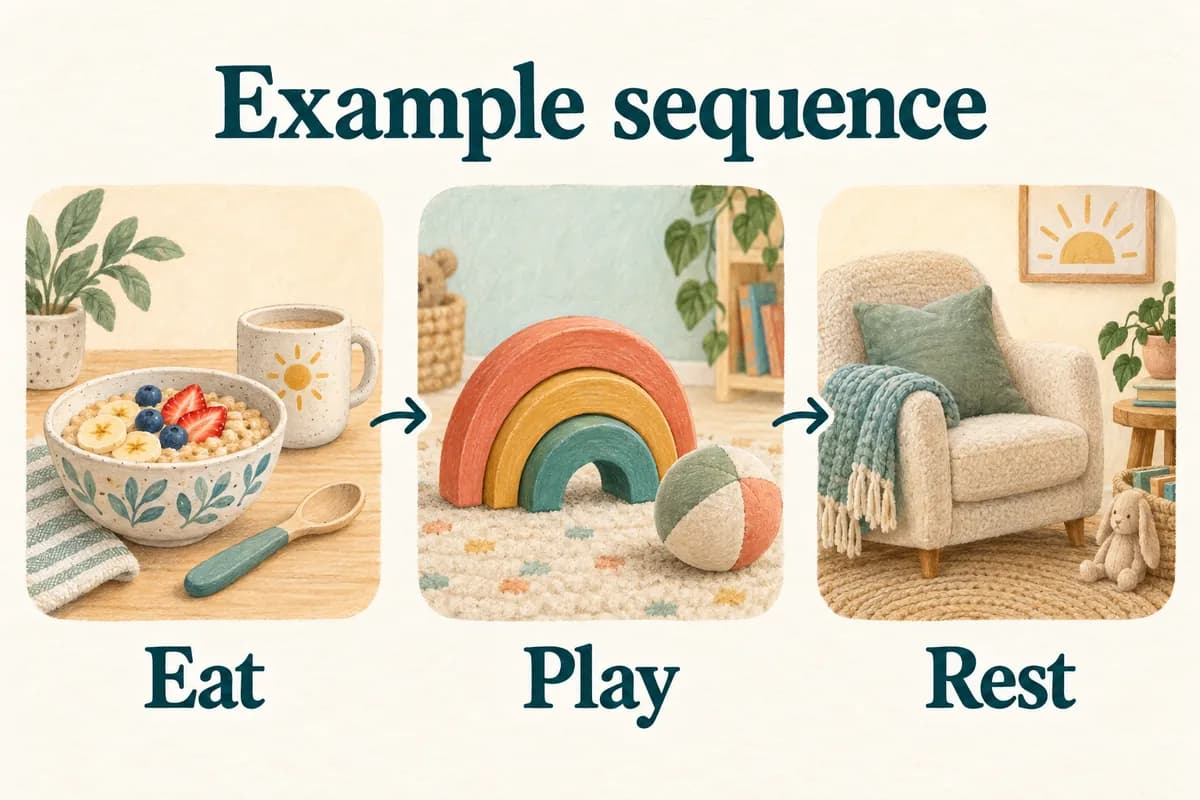 An example of a clear activity sequence: eat, play and rest.