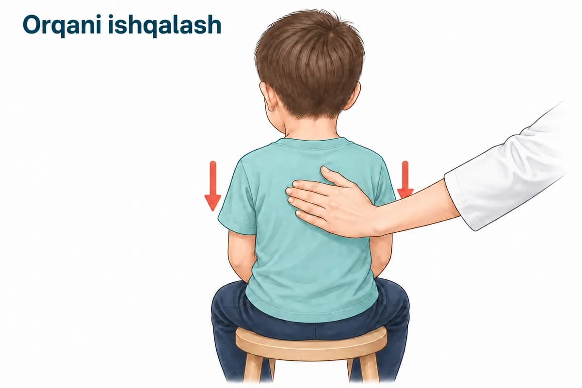 Bolaning orqasini kaft bilan ishqalash: harakat umurtqa pog'onasining ikki tomoni bo'ylab, yuqoridan pastga, teri biroz qizarguncha
