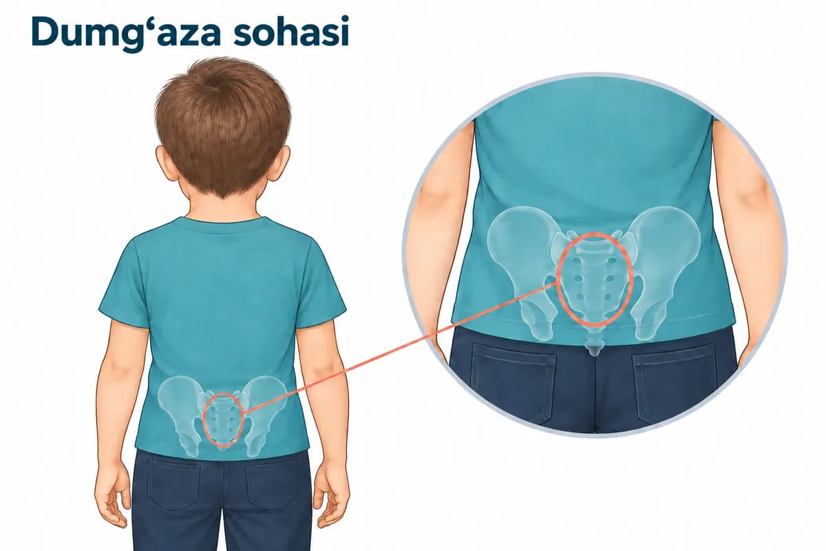 Boladagi dumg'aza sohasi: dumbalar ustidagi belning pastki qismi — kaft bilan ko'ndalang ishqalanadigan joy